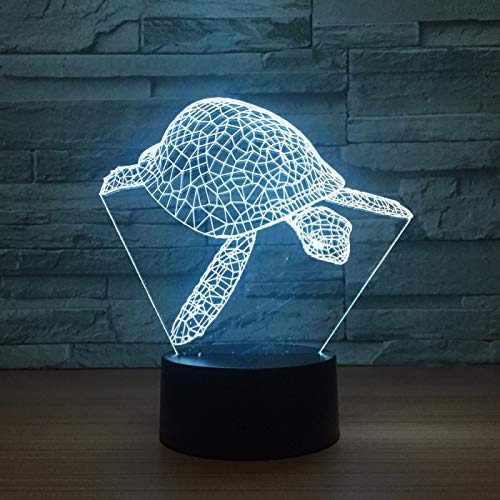 KangYD Luz nocturna 3D Ocean Animal Sea Turtle, lámpara de ilusión óptica LED, B - Base negra remota (16 colores), Luz de la moda, Regalo de amante, Lámpara visual