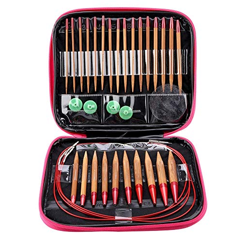 Kit de costura de viaje, Kit de aguja de coser profesional MAGT, Juego de agujas intercambiables de bambú carbonizado, Juego de anillos de agujas circulares de aluminio