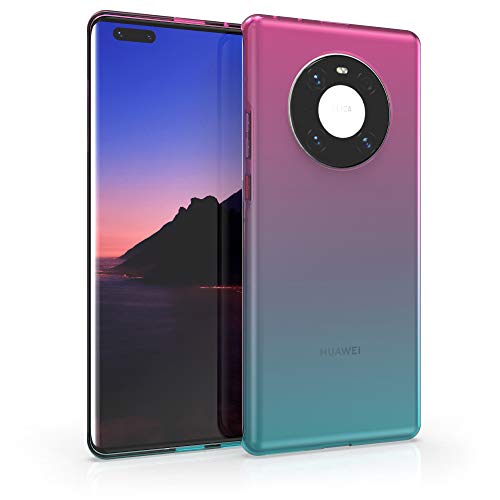 kwmobile Funda Protectora Compatible con Huawei Mate 40 Pro - Carcasa Bicolor Rosa Fucsia/Azul/Transparente