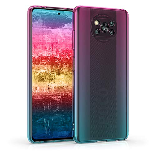 kwmobile Funda Protectora Compatible con Xiaomi Poco X3 NFC - Carcasa Bicolor Rosa Fucsia/Azul/Transparente