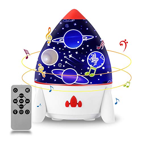 Lámpara Proyector Estrellas, Proyector de luz nocturna LED Star para bebés recargable con control remoto, 4 canciones integradas, 7 modos de iluminación y 6 Diapositivas, regalo para niños