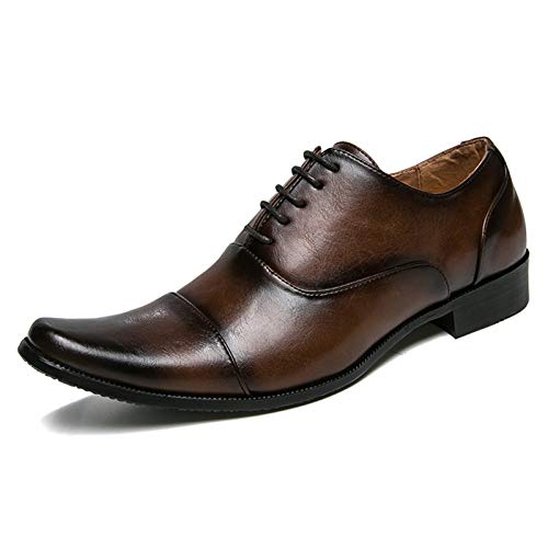 Liangcha-0401 Oxfords Vestido Derby Zapatos para Hombres Lame Burnish Captoe Block Tacón celuloide Cuero Suela de Goma (Color : Brown, Size : 43 EU)