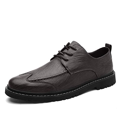 Liangcha-0401 Oxfords Zapatos de Vestir para Hombres Plain Sobral Toe 3-Ojo Lace Up Pull Thick Block Tacón celuloide Cuero Golosh Suela (Color : Gray, Size : 42 EU)
