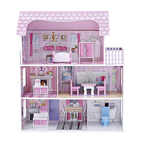 LiChaoWen Princess House DIY Muñeca Casa Modelo Modelo Muñecas de Madera Grandes Casa con Muebles Rompecabezas 3D para niños Casas de muñecas (Color : Pink, Size : 60×23.5×70 cm)