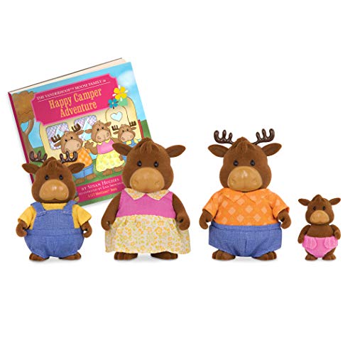 Li'L Woodzeez 6463 AC Vanderhoof Moose Family – Juego de 5 Piezas con Figuras en Miniatura y Libro de Cuentos – Juguetes de Animales y Accesorios para niños a Partir de 3 años, Multi