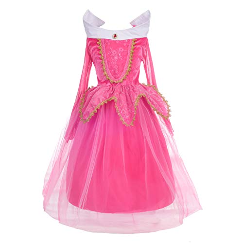 Lito Angels Niñas Disfraz de Princesa Aurora Vestido de Fiesta de Halloween Disfraces Talla 6-7 años Rosa Fuerte