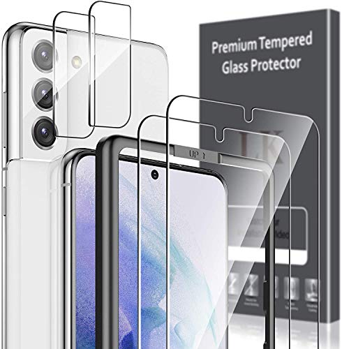 LK 4 Pack Protector de Pantalla Compatible con Samsung Galaxy S21 5G (6.2Pulgadas),Contiene 2 Pack Cristal Vidrio Templado y 2 Pack Protector de Lente de Cámara, Doble Protección