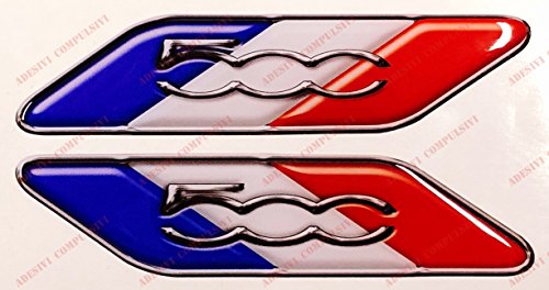 Logo Fiat 500 par de bandera de Francia pegatinas resinadas efecto 3D banderines tricolor para 500, 500 Abarth, nuevo Fiat 500