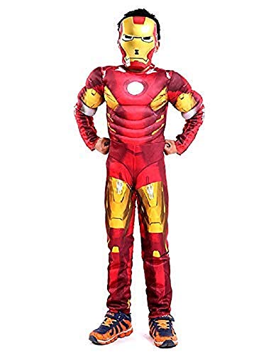 Lovelegis Disfraz de Hombre de Hierro para niños - superhéroe y máscara - Torso musculoso - Disfraz - Carnaval - Halloween - Cosplay - Accesorios - Talla m - 6/7 años