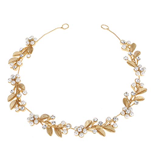 Lurrose Aleación de pelo Vine hojas de oro Rhinestone flor de la perla nupcial Headpieces boda diadema Headwear pelo joya para mujeres niñas