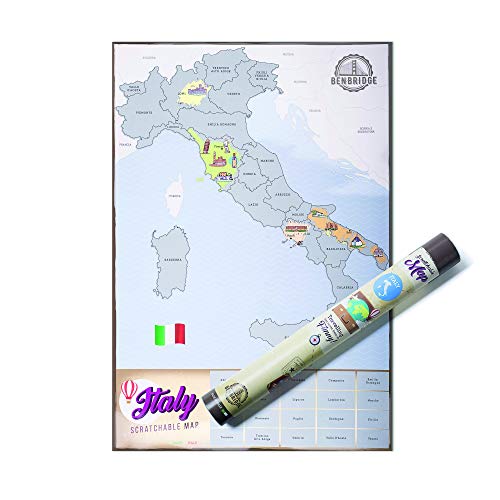 Mapa de Benbridge Scratchable. El único mapa fabricado en Italia. Mapa de Italia para rascar. Viaja y rasca la región que has visitado. Personaliza tu mapa