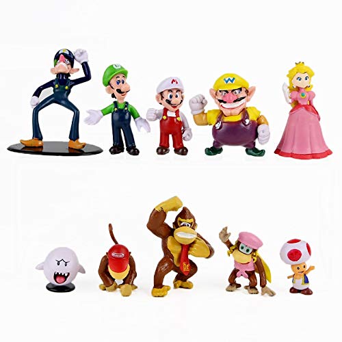 MIAOGOU Mario Juguetes 10 Piezas Super Mario Figura Luigi Toad Yoshi Donkey Kong Diddy Ghost Troopa Goomba Bomb Wario Waluigi Shy Guy Modelo De Juguete
