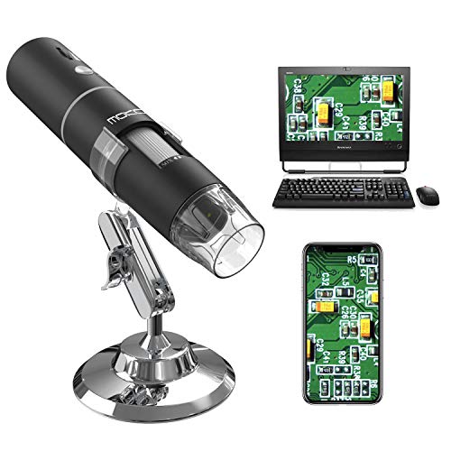 MoKo WiFi Digital Microscopio, 1080P HD 2MP Cámara, Aumento de 50x a 1000x Mini Portatil Endoscopio Inalámbrico con 8 LED, Soporte Metálico para iPhone/iPad/Mac/Window/Android/iOS, Negro