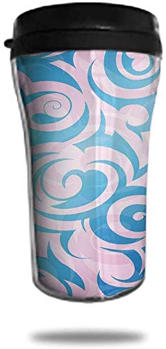 MQJJ taza de café 8.8 OZ Double Wall Stainless Steel Vacuum Insulated Tumbler Coffee Travel Mug With Lid Pattern with Tribal Curls Artistic Floral Curves Swirls Coffee Cup for Cold & Hot Drinks Pale B