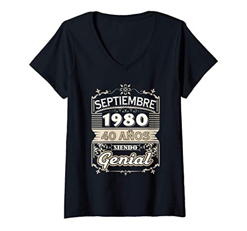 Mujer Camiseta Septiembre 1980 40 Años Siendo Genial Cumpleaños 40 Camiseta Cuello V