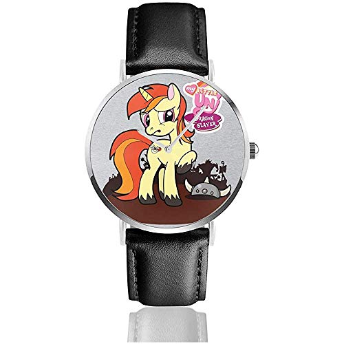 My Little Uni Dragon Slaier Unicron Dungeons and Dragons Pony Watches Reloj de Cuero de Cuarzo con Correa de Cuero Negro