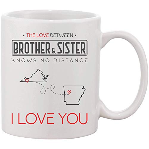 N\A El Amor Entre Hermano y Hermana no Conoce Distancia, ¡te Amo! Relación de Larga Distancia Estado de Virginia Estado de Arkansas Taza 11oz