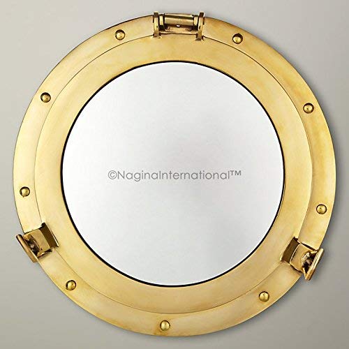 Nagina International Espejo de ojo de buey de latón pulido de lujo de 50,8 cm | Espejo decorativo para barco pirata | Captain's Maritime Beach Decoración para el hogar y regalos