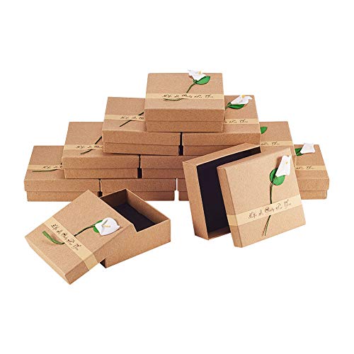 NBEADS Caja de Papel, 12 Paquetes 9X9X3 cm Caja de Cartón Cuadrada de Burlywood con Esponja para Pendiente Pulsera Joyería Manualidades Almacenamiento