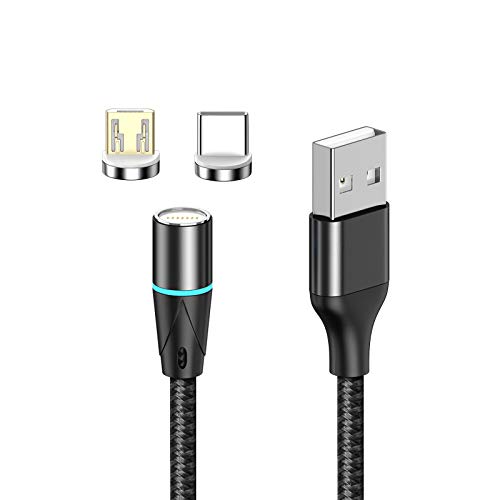 NetDot 12th Generación Cable Magnético,Carga Rápida y Transferencia de Datos para Teléfonos Inteligentes Micro USB,USB-C Sumsung S10/9/8/7/6/Note9,Sony,Google y más(1.5m/1 Pack Negro)