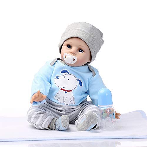 Nicery 22inch Renacido de la Reborn muñeca de Silicona Suave Vinilo 55cm magnética Boca Realista Chico Azul Perro Juguete Chica Reborn Baby Reborn Doll