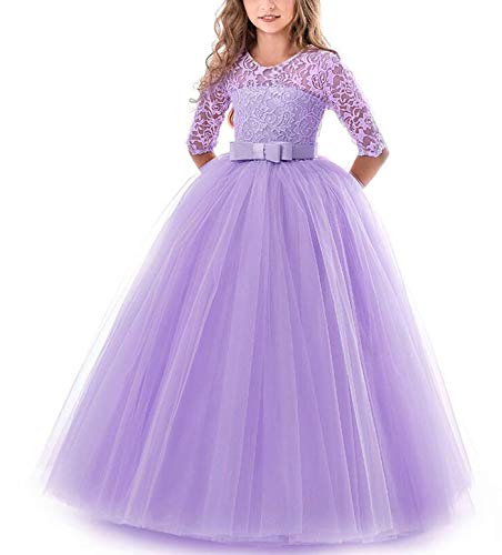 NNJXD Chicas Pompa Bordado Vestido de Bola Princesa Boda Vestir Talla(170) 13-14 años 378 Púrpura-A