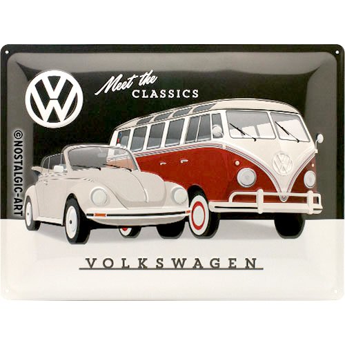 Nostalgic-Art Cartel de chapa retro VW – VW – Meet The Classics – Idea de regalo de furgoneta Volkswagen, metálico, Diseño vintage, 30 x 40 cm