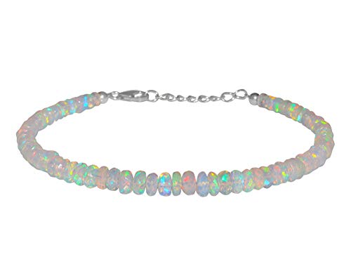 OOAK by Virat Opal Gemstone Full Beaded Bracelet Hecho a mano Dainty Jewelry Octubre Birthstone 925 Sterling Silver Chain 8"Inch