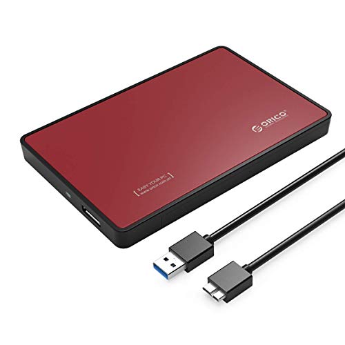 ORICO Caja Externa Disco Duro/SSD 2.5'' USB 3.0, Libre de Herramientas para SATA HDD/SSD de 9.5mm y 7mm con Led Indicador y Capacidad hasta 4TB（Rojo