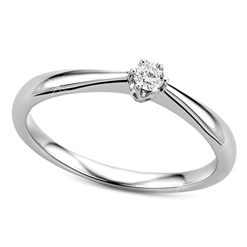 Orovi anillo solitario de mujer con diamante 0.09 quilates en oro blanco 9 kilates ley 375 Anillo Hecho a Mano en Italia
