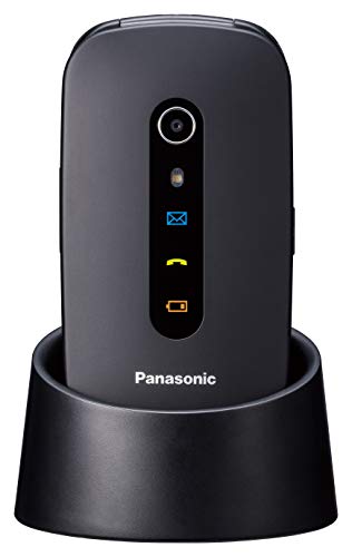 Panasonic KX-TU466EXBE - Teléfono Móvil para Mayores (Pantalla Color 2.4", Botón SOS, Base Carga, Compatibilidad Audífonos, Resistente Golpes, Batería Larga Duración, Bluetooth, GPS, Cámara) Negro