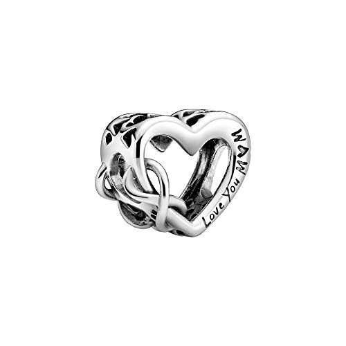 Pandora Colgante de corazón con símbolo de infinito y texto en inglés "Love You Mum", plateado, 1,14 cm, 798825C00