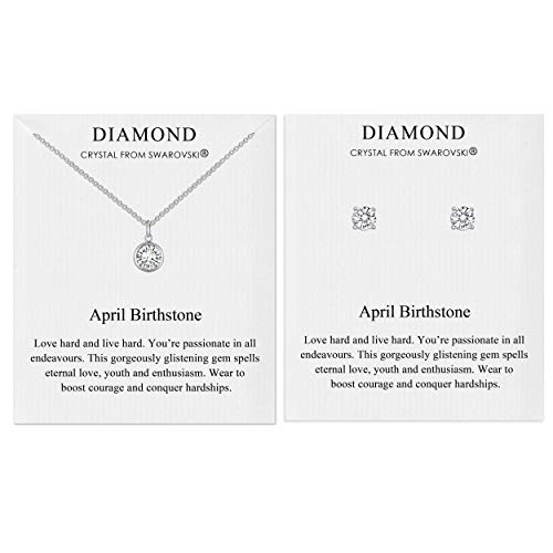 Philip Jones Juego de collar y pendientes con piedra natal de abril (diamante) creados con cristales austriacos