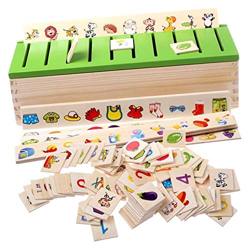 POFET Montessori Clasificación infantil Educación 1 caja de clasificación, 8 tiras de clasificación, 80 mini tarjetas de clasificación