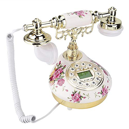 Pokerty Teléfono Vintage, teléfono Antiguo de imitación Retro Teléfono Antiguo Cuerpo de cerámica Luz de Fondo Manos Libres para decoración del hogar Uso de la Oficina