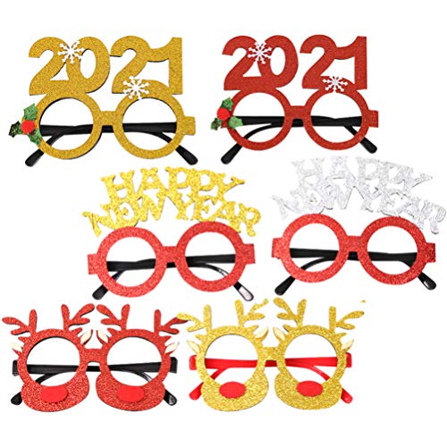 PRETYZOOM 6Pcs Feliz Año Nuevo Anteojos Anteojos de Reno de Navidad 2021 Anteojos de Fiesta Accesorios para Fotos 2021 Año Nuevo Decoraciones de Fiesta Color Aleatorio