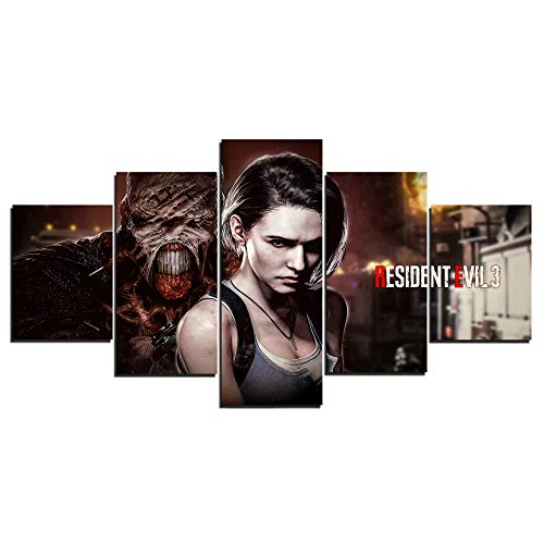 Resident Evil 3 carteles de lienzo para decoración del hogar, 5 piezas pinturas para sala de estar HD impresiones imágenes B (M,No enmarcada)