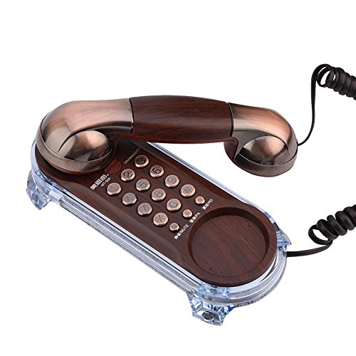 Richer-R Teléfono Retro,Teléfono Fijo Vintage, Teléfono de Diseño Antiguo Elegante,Teléfono con Cable de Sobremesa o Pared para Casa/Oficina(Rellamada/Pausa/Ajuste el Volumen del Timbre)(Cobre Rojo)