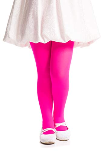 Romartex 40 DEN - Leotardos para niña (microfibra) rosa fluorescente 92 cm- 98 cm