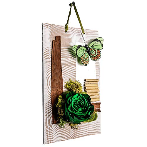 Rosa eterna Verde en Madera decoración para Colgar. Medidas: Largo 27cm, Ancho 16cm y Alto 8cm.