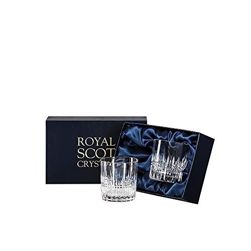 Royal Scot Crystal Juego de 2 vasos de whisky cortados a mano de vidrio iónico para whisky de 9 onzas