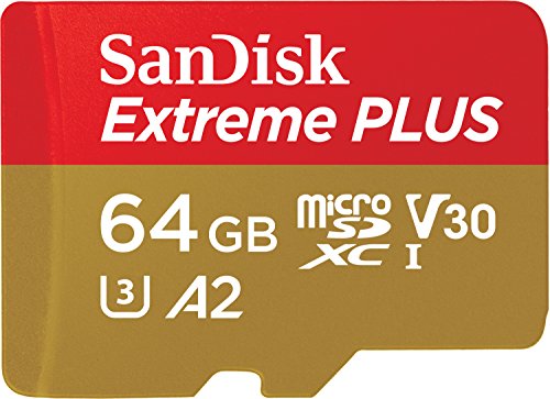 SanDisk SDSQXBZ-064G-GN6MA Extreme Plus - Tarjeta de Memoria microSDXC de 64 GB con Adaptador SD, A2, hasta 170 MB/s, Class 10, U3 y V30, Oro/Rojo