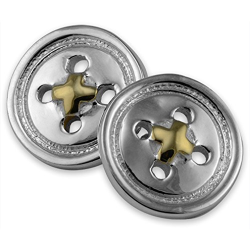 Select Gifts Botón en plata esterlina gemelos con hilo de oro