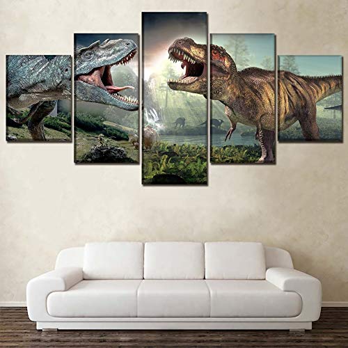SFXYJ 5 Piezas Lienzo Póster De Película Jurassic World 2 Dinosaurios Fotos Moderno Arte De La Pared Pintura Hogar Decorativo Marco Modular,B,40×60×2+40×80x2+40×100×1