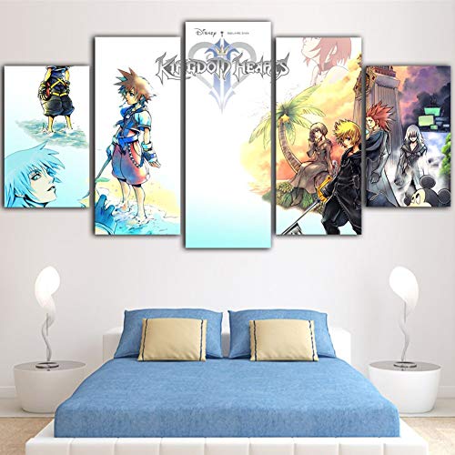 SFXYJ 5 Unidades Kingdom Hearts Canvas Painting Home Decor Anime Poster Toile Peinture Cartoon Canvas HD Wall Painting,A,20×35×2+20×45x2+20x55×1