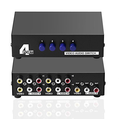 SIENOC 4-Way Interruptor AV 4 en 1 de Cada selector RCA de Audio y vídeo L/R Caja de Interruptor Splitter Negro para Consolas de Videojuegos DVD STB