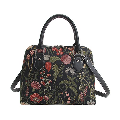 Signare tapiz mochila bandolera bolsos pequeños para mujer con diseños de jardín (Morning Garden Black)