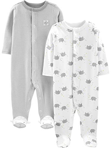 Simple Joys by Carter's Neutral 2-Pack Cotton Footed Sleep and Play Infant Toddler-Sleepers, Elefante, 0-3 Meses, Pack de 2
