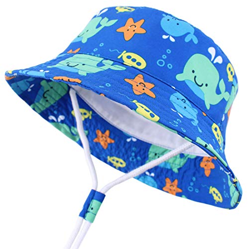 Snyemio Sombrero Pescador para Bebé Niños Primavera Verano Algodón Gorra de Protectora del Sol para Playa Viajes (Azul, 50cm/2-3 Años)
