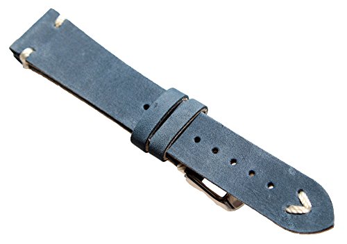Sulla - Reloj de pulsera para hombre (20 mm, piel, estilo vintage, costuras blancas, color azul marino)